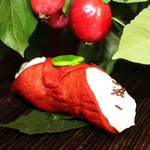 Discover the delightful world of ripe Crab Apples straight from our neighbour's tree, nature's miniature treasures bursting with flavour and colour.  These pint-sized powerhouses are the perfect blend to our creamy, smooth ricotta--gently adding a sweet-tart punch!  Our red, crispy crunchy pastry shell is topped with a housemade marzipan leaf to create a wonder for your eyes as well as your palate!  Enjoy!!