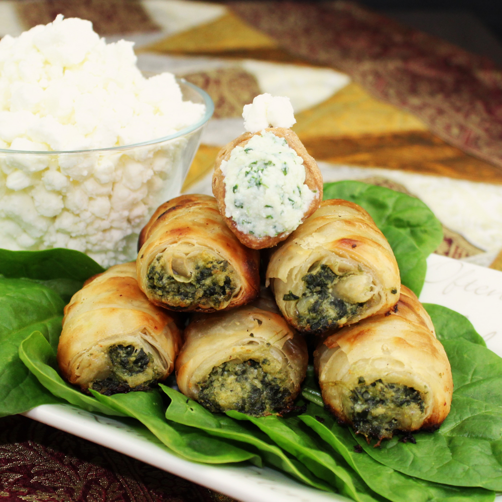 The new savoury cannolo!  Spinach and ricotta/goat cheese harmonized into an incredible Canapé-styled cannoli embracing the traditional Greek Spanakopita!  Our crispy, crunchy pastry shell encases the delectable spinach and cheese blend lending this cannoli to be the perfect bite-sized appetizer for all special occasions and a fabulous everyday snack!