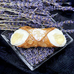Introducing our newest Signature Jelly flavour:  The Lavender Pepper Jelly Cannoli!  Locally produced by Yawdis, this aromatic jelly has a bit of a kick at the end.  Combined with our smooth, creamy ricotta and piped into the centre of our crispy, crunchy pastry shell it's deliciousness in every bite!