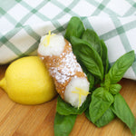 DAIRY FREE:  We are so proud of what we're able to create in our kitchen!  Here is one that will make your mouth water!  The fresh juice of lemons, the sweet scent of basil... ahhhhh!  It's the most refreshing flavour in Coppa Di Gelato's selection.  A bite into this deep-fried, crispy crunchy cannoli combo will transport you to the hills in Italy!  Buon appetito!   www.cannolicrunch.ca